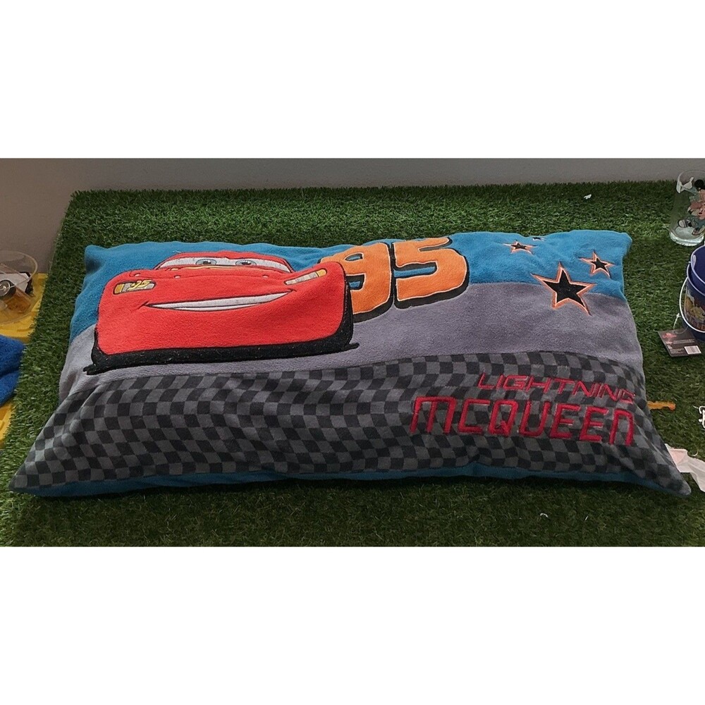 Disney Pixar Cars Lightning McQueen 95 Large Plush Pillow 30x15 Blue Red